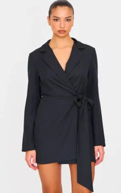 Woven Tie Wrap Blazer Dress-PrettyLittleThing Discount