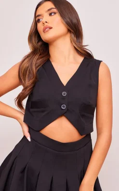 Woven Vest Cut Out Pleated Bodycon Dress-PrettyLittleThing Clearance