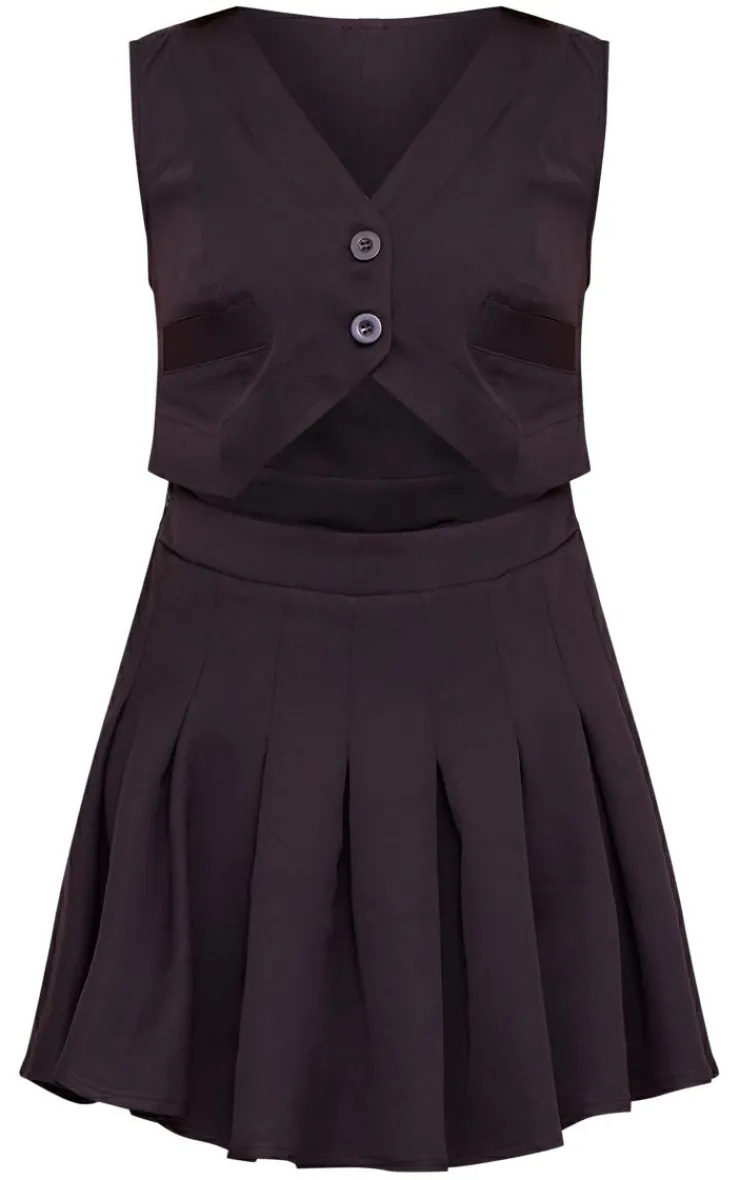 Woven Vest Cut Out Pleated Bodycon Dress-PrettyLittleThing Clearance