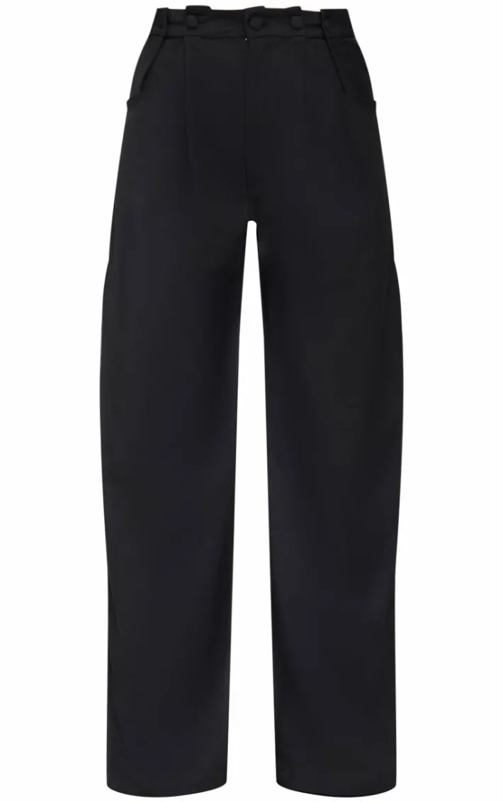 Black Woven Waistband Detail Tailored Straight Leg Pants