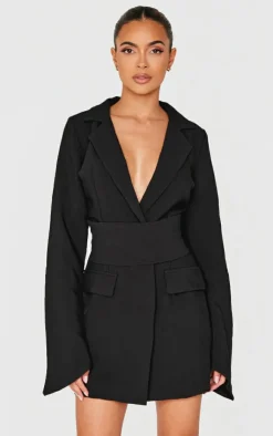 Woven Wrap Belt Blazer Dress-PrettyLittleThing Best