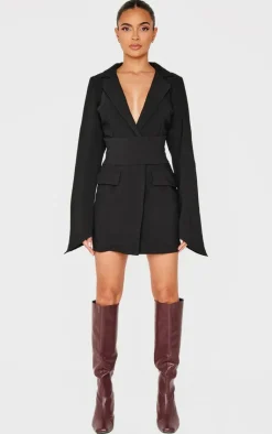 Woven Wrap Belt Blazer Dress-PrettyLittleThing Best