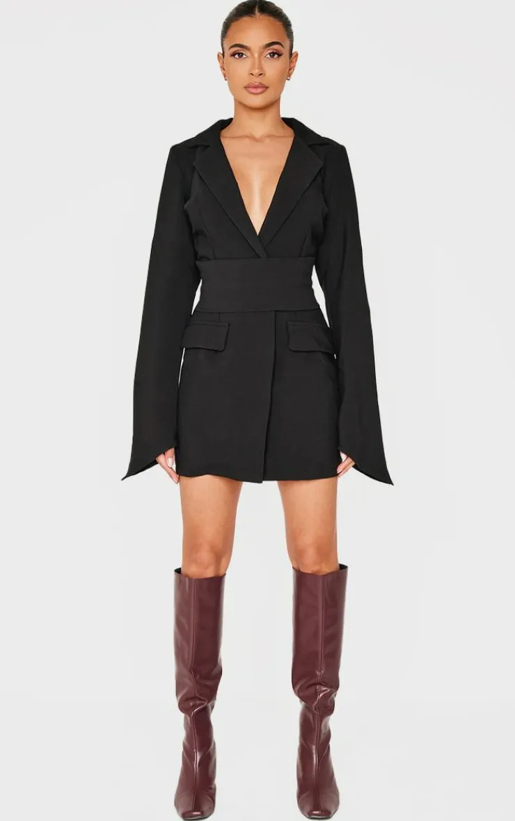 Woven Wrap Belt Blazer Dress-PrettyLittleThing Best