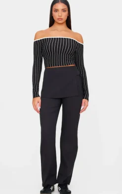 Black Woven Wrap Tie Skirt Straight Leg Pants