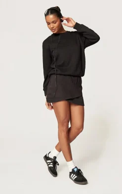 Discount PrettyLittleThing Wrap Sweat Mini Skirt Black