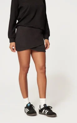 Discount PrettyLittleThing Wrap Sweat Mini Skirt Black