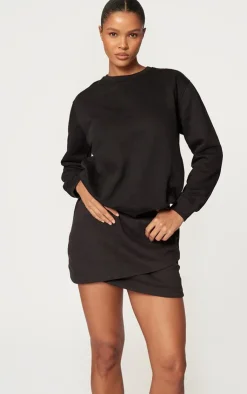 Discount PrettyLittleThing Wrap Sweat Mini Skirt Black