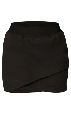 Discount PrettyLittleThing Wrap Sweat Mini Skirt Black
