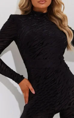 Zebra Devore High Neck Flared Jumpsuit-PrettyLittleThing Sale