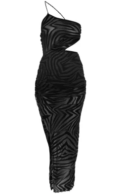 Zebra Flocked One Shoulder Cut Out Midaxi Dress-PrettyLittleThing