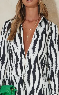 Clearance PrettyLittleThing Zebra Oversized Print Shirt Black