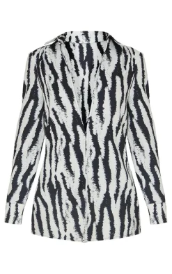 Clearance PrettyLittleThing Zebra Oversized Print Shirt Black