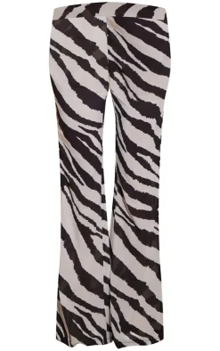 Online PrettyLittleThing Zebra Print Chiffon Flare Pants Black