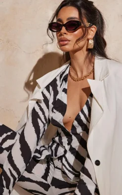 Hot PrettyLittleThing Zebra Print Chiffon Fitted Shirt Black