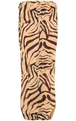 Black Zebra Print Chiffon Tie Side Maxi Skirt