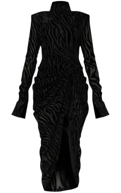 Zebra Print Devore High Neck Draped Midi Dress-PrettyLittleThing Online