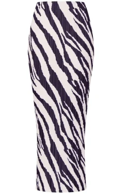 Hot PrettyLittleThing Zebra Print Plisse Maxi Skirt Black