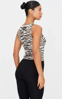 Zebra Printed Sheer Sequin Long Vest Top-PrettyLittleThing Online