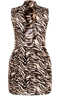 Zebra Printed Sleeveless Collar Detail Shift Dress-PrettyLittleThing Sale