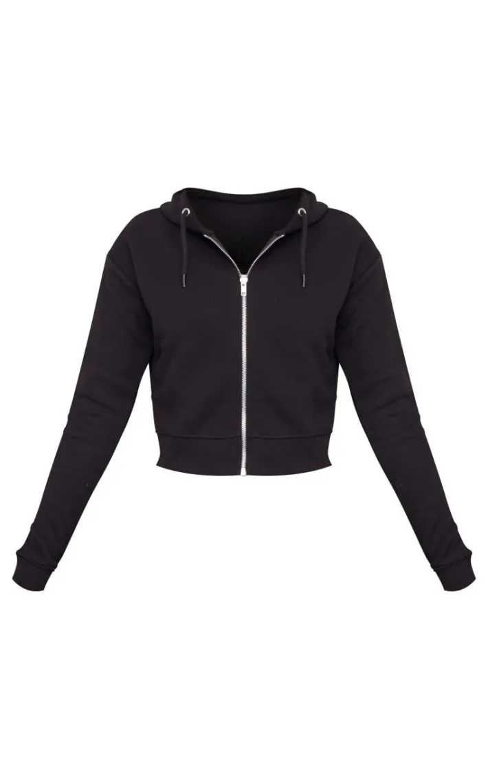 Black Zip Cropped Hoodie