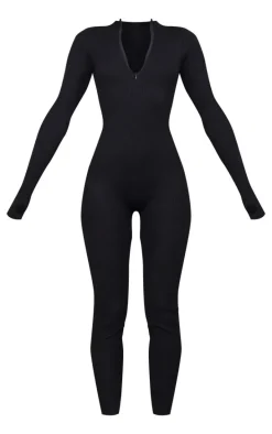 Black Zip Detail Knitted Jumpsuit