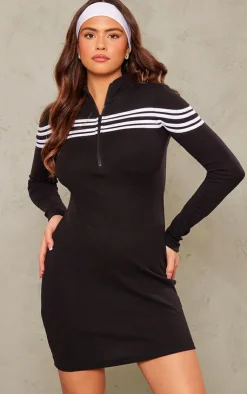Zip Up Contrast Stripe Bodycon Dress-PrettyLittleThing Clearance