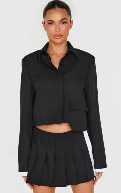 PrettyLittleThing Zip Up Tailored Cropped Jacket Black