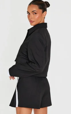 PrettyLittleThing Zip Up Tailored Cropped Jacket Black