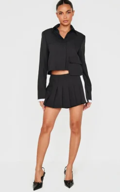 PrettyLittleThing Zip Up Tailored Cropped Jacket Black
