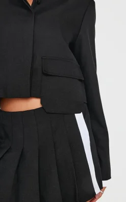 PrettyLittleThing Zip Up Tailored Cropped Jacket Black