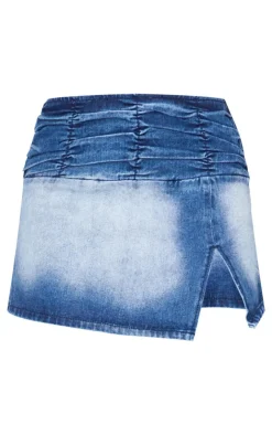 PrettyLittleThing Split Detail Denim Mini Skirt Bleach Wash