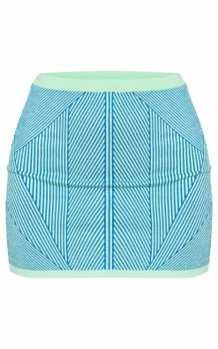 PrettyLittleThing Abstract Contour Two Tone Knit Mini Skirt Blue