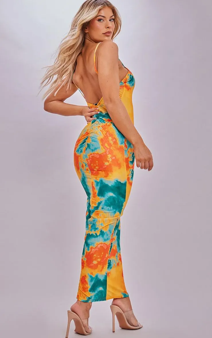 Abstract Plisse Wired Plunge Ruched Bum Maxi Dress-PrettyLittleThing Hot