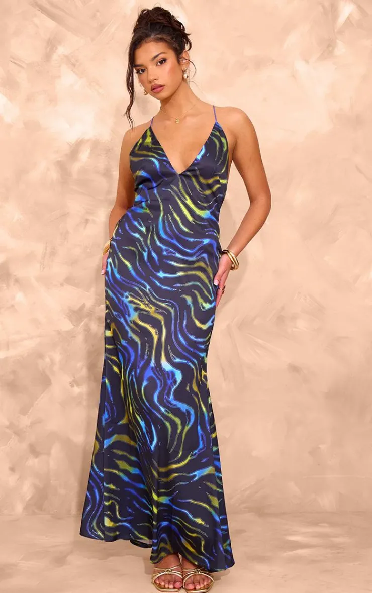 Abstract Print Satin Maxi Dress-PrettyLittleThing Online