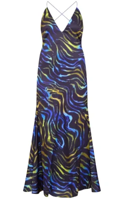 Abstract Print Satin Maxi Dress-PrettyLittleThing Online