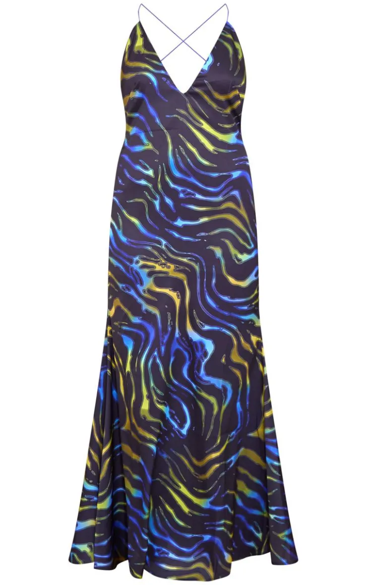 Abstract Print Satin Maxi Dress-PrettyLittleThing Online