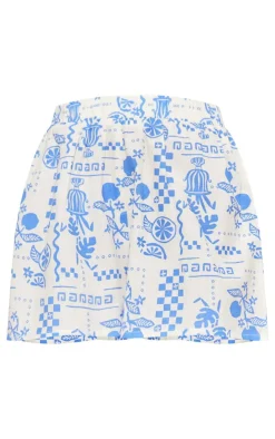 Outlet PrettyLittleThing Abstract Sun Printed Oversized Boxy Shorts Blue