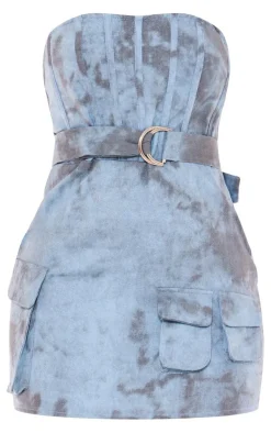 Acid Wash Corset Belted Pocket Bodycon Dress-PrettyLittleThing Online