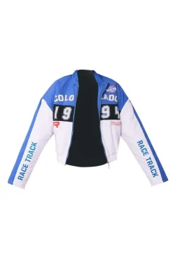 PrettyLittleThing Bomber Jackets*And White Oversized Graphic Zipper Racer Bomber Jacket
