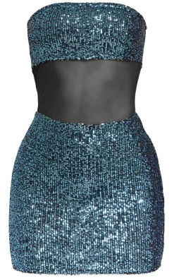 Bandeau Sequin Mesh Panelling Mini Dress-PrettyLittleThing
