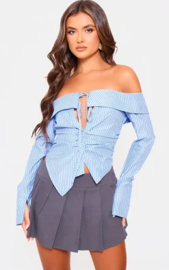 PrettyLittleThing Shirts*Bardot Striped Fitted Shirt Style Top