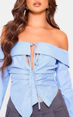 PrettyLittleThing Shirts*Bardot Striped Fitted Shirt Style Top