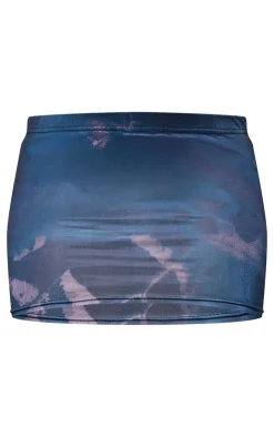 Discount PrettyLittleThing Abstract Print Asymmetric Micro Mini Skirt Blue
