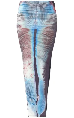 Outlet PrettyLittleThing Body Print Slinky Low Rise Midaxi Skirt Blue