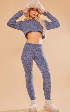 Best PrettyLittleThing Cable Knitted Denim Look Leggings Blue
