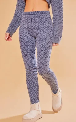 Best PrettyLittleThing Cable Knitted Denim Look Leggings Blue