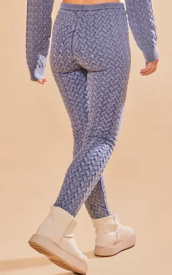 Best PrettyLittleThing Cable Knitted Denim Look Leggings Blue