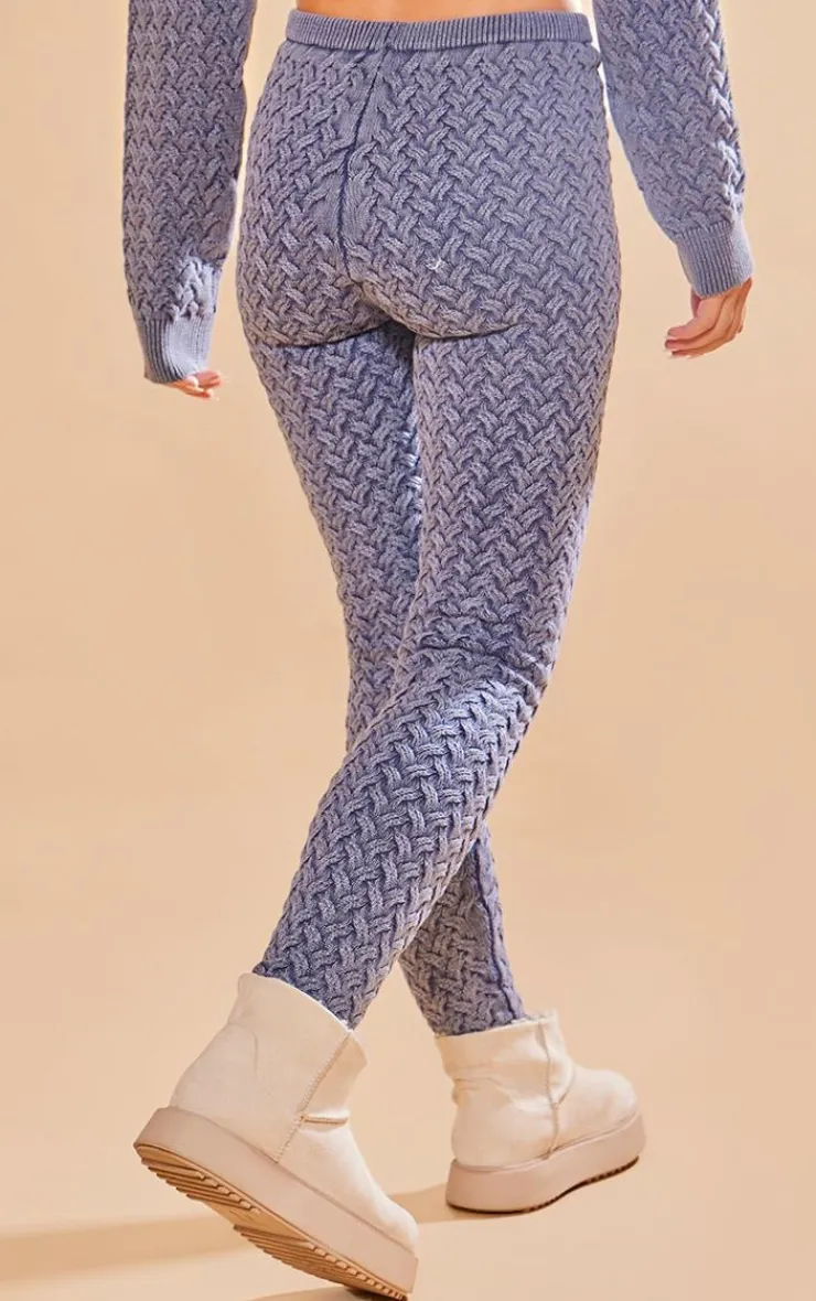 Best PrettyLittleThing Cable Knitted Denim Look Leggings Blue