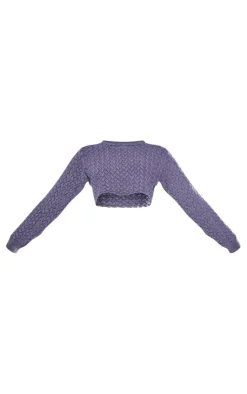Outlet PrettyLittleThing Cable Knitted Denim Look Crop Sweater Blue