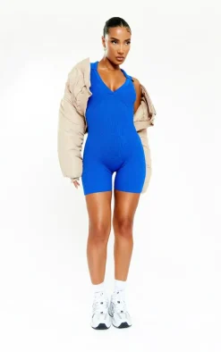 PrettyLittleThing Unitards*Collared Rib Knit Unitard